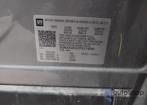 2023 Chevrolet Equinox Awd Lt из США, поврежденный, VIN 3GNAXUEG7PS174090